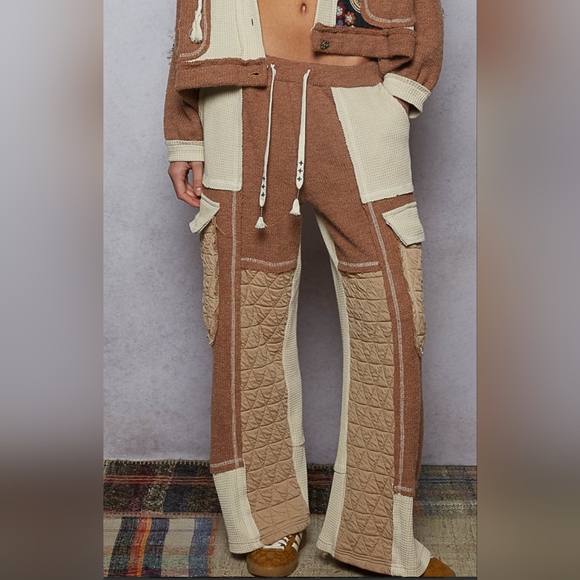 #751 POL Thermal Relaxed Fit Pants in Rib with Quilted Contrast
